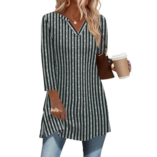 Ivicoer 3/4 Length Sleeve Womens Tops Dressy Casual Plus Size V Neck Tunics to Wear with Leggings Side Slit Shirt