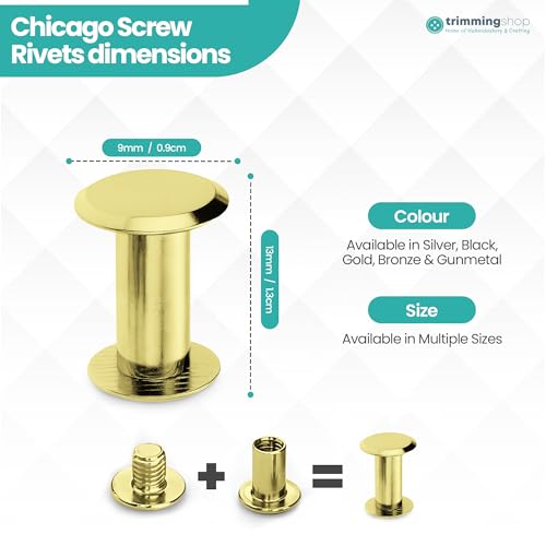Fixations Chicago en laiton dorée 9 x 6 mm pour arts et loisirs