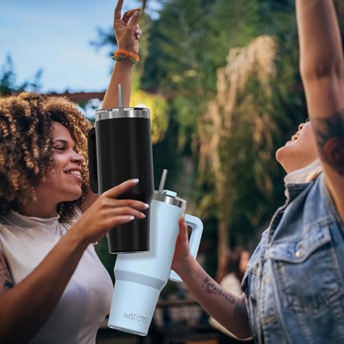 Image of 40 oz Tumbler with Handle,Tumbler with Lid and Straw,Double Wall Insulated Cup Stainless Steel Travel Mug(Cold for 34 Hours),Water Bottle for Iced Tea,Coffee,Cold Beverages(Black)