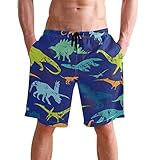 visesunny Men's Retro Dinosaur Pattern Beach Shorts Hot Summer Swim Trunks Sports Running Bathing...