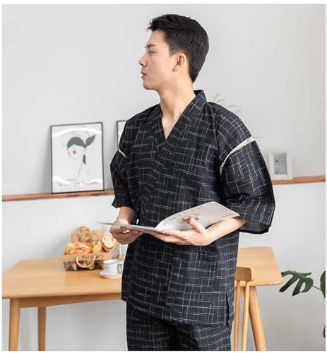 ZEALMAX Japanese Style Kimono Pajamas Shirt and Shorts Suit, Unisex Cotton Linen Loungewear Lounge Set Spa Bathrobe Casual Clothes Multicolor3