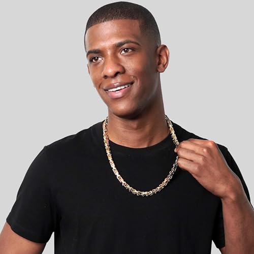 Invicta Jewelry Stainless Steel Gold Necklace for Men, Polished Byzantine Chain (8mm) - 26-Inch2