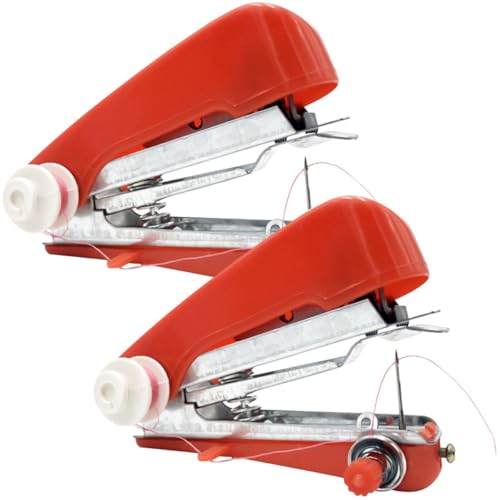 ULTECHNOVO Mini Máquina de Coser Portátil de Mano, Color Rojo, 2 Unidades, Kit de Costura para Casa, Compacta y Conveniente para Bricolaje y Reparaciones Rápidas