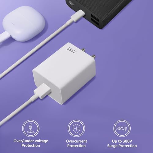 Image of 33w Rapid Charger Adapter with USB-C Cable, Quick Charge 3.0 Power Adapter Compatible with Redmi Note Series, Poco, Mi, Any Type C Devices - with Power Delivery (White)