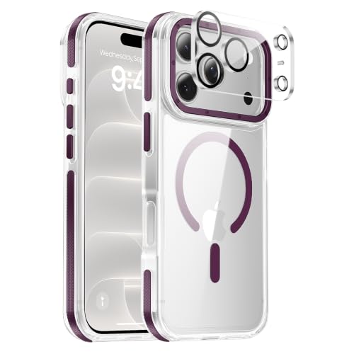 Yzoiko for iPhone 18 Pro Max Case, Magnetic & Shockproof, Clear Cherry Red