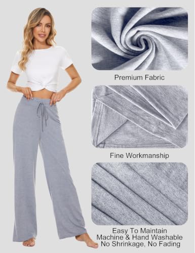 Image of LOCUBE Women's Pajama Pants, Soft Comfy High-Waist Wide-Leg Lounge Pants with Drawstring and Pockets