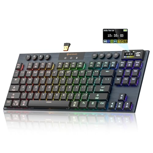 Hexgears Immersion A3 Low-Profile Wireless Mechanical Keyboard, TKL Hot-Swappable Aluminum Gaming Keyboard, BT5.0/2.4GHz/USB-C Tactile Switches, RGB Backlit, TFT Screen & 5800mAh Battery for Pc/Mac