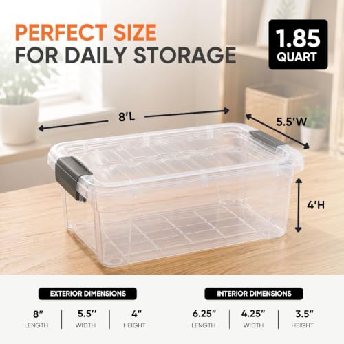 Image of Superio 1.85 Quart Clear Plastic Storage Boxes with Lids, Stackable Organizer Containers, BPA-Free Storage Bins for Home, Office, School & Dorm, 10 Pack
