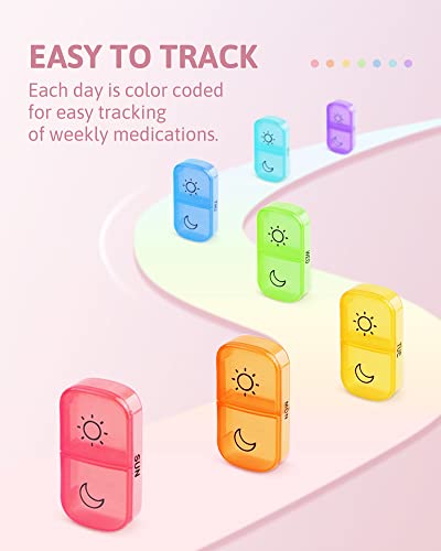 featy weekly pill organizer 2 times a day with same-side large opening for easy filling amp retrieving color tracking 7 day am pm pill box with large bpa free pill case for vitamins fish oils clear