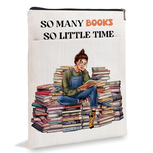 Book Sleeve, Book Sleeves with Zipper, Inspirational Reading Quote Book Protector, Book Reading Gift Bookworm Librarian Gift, So Many Books So Little Time 6JB029
