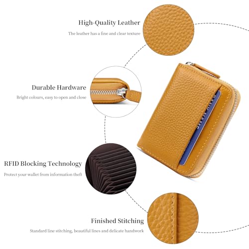 Image of SENDEFN RFID Credit Card Holder for Women Small Leather Zipper Card Case Wallet 15 Slots