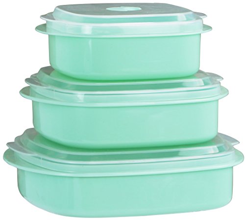Image of Reston Lloyd Nesting Microwave Containers, Set of 3, Adjustable Steam Vents, Airtight, Meal Prep, Durable BPA-Free Plastic- Freezer & Dishwasher Safe, Cookware & Food Storage, Anyday Cookware, Seafoam