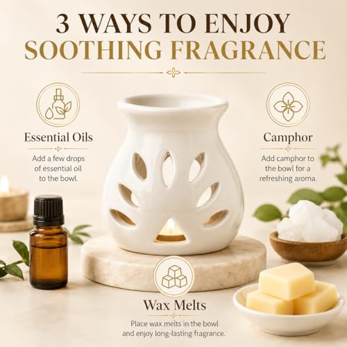 Image of BRAHMZ Ceramic Aroma Diffuser Set of 4 with 4 Tealight Candles | Tea Light Candle Diffuser | Essential Oil Burner for Home Fragrance, Aromatherapy, Living Room & Bedroom