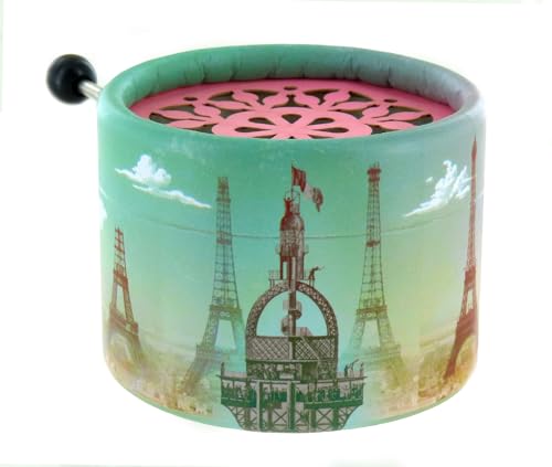 Lutèce Créations Carillon/Scatola Musicale a manovella Rotonda di Cartone sul Tema di Parigi con meccanismo Musicale di 18 Note - La Vie en Rose - La Vita è Rosa (Louiguy/Edith Piaf).