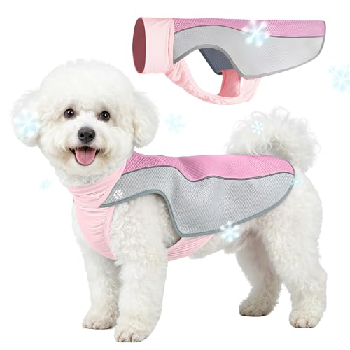 Dog Cooling Vest, Summer Cooler Jacket for Small & Medium Dogs Soft Breathable Mesh Lightweight Pet Shirt for Beach Hiking Walking (Pink,S)