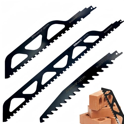Lot de 3 lames de scie sabre pour pierre - Acier au carbure - Scie sabre Ytong - Scie à brique - Scie à béton cellulaire - Pour béton cellulaire, bois,...