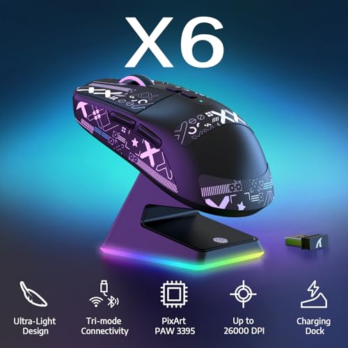 Image of ATTACK SHARK X6 Wireless Gaming Mouse with Magnetic RGB Charging Base,Black