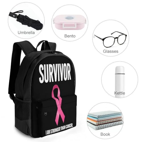 Backpack for Women, Breast Cancer Survivor Pink Ribbon Black Comfort Lightweight Travel Shoulder Bag, Funny Multi-Functional Backpack with Pockets for Commuting4