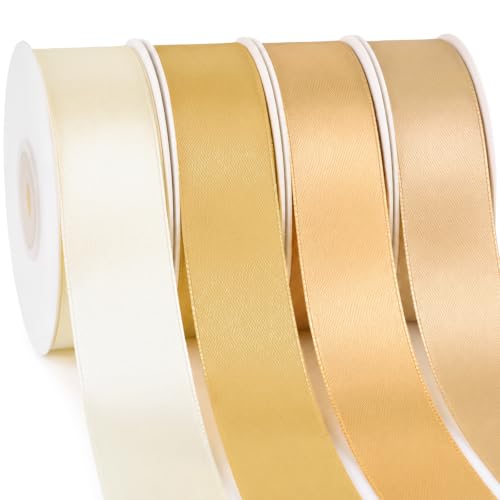 Image of G2PLUS Champagne Gold Christmas Ribbon, 4 Rolls, 25mm x 22m, 88m Total
