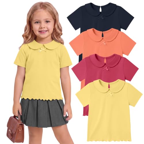 YooAurvox 4 Pack Toddler Girls' Collar Shirts, 5T, 4-Color