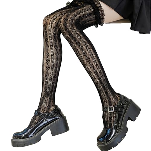 Image of Thigh High Stockings with Bow, Santa Accessory Y2K Fishnet Socks with Lace Brim Lingerie Tights for Women