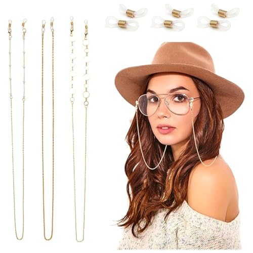 3 cadenas doradas para gafas de sol para mujer, cadena dorada para gafas de sol, correa para gafas C-hain con antideslizante, elegantes cadenas de cordón para máscara, a la moda, elegante, antipérdida