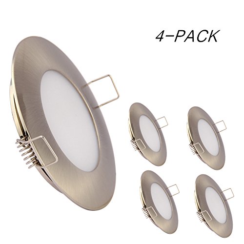 12V Led Rv Boat Ceiling Lights Recessed Interior Dome Light Cabinet Roof Cabin Overhead Downlight 3.5W 3Inches Brushed Nickel, 4 Pack (Warm White) #TOP2