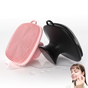 2 Pack Face Scrubber,Silicone Facial Cleansing Brush for Men & Women,Reusable Gentle Facial Waterproof Cleansing Skin Brush Exfoliating Scrubber for Sensitive Skin (Black/Pink)