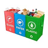 Bolsas de basura reciclables reutilizables - Cesta plegable tejida resistente - 3 piezas Bolsas reutilizables impermeables grandes reciclables con asa | Para el hogar, cocina, jardín, interior