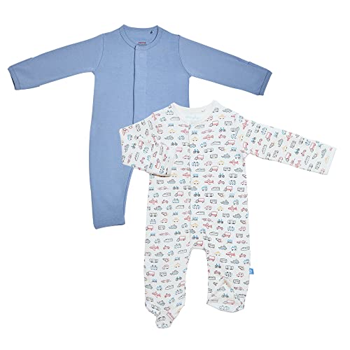 Image of Magnetic Me SIMPLY One-Piece Footie Pajamas + Coverall Set Organic Cotton Baby Clothing with Quick Magnetic Fastener (2 Pack)