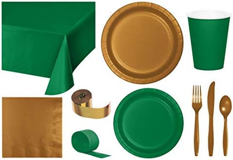 Baxters Party Bundle Bulk, Tableware for 24 People Emerald Green and Gold, 2 Size Plates Napkins, Paper Cups Tablecovers and Cutlery, Box of 199 image 2