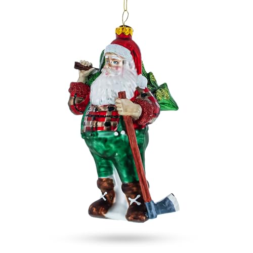 Lumberjack Santa Glass Christmas Ornament by BestPysanky - Used condition - US$8.69
