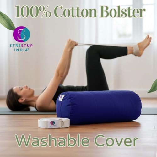 Image of Streetup India Yoga Bolster for Iyengar Yoga With Premium Cotton Washable Cover (Blue, Standard)