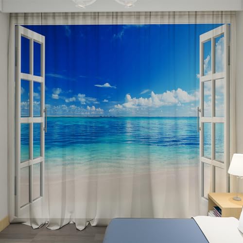 U-SITU 両開き 風景カーテン 遮光 断熱 防寒 UVカット インテリア 引違い窓 腰高窓 室内飾り 開放感 風景 自然景色 おしゃれ 目隠し 雰囲気転換(サイズ:幅100 x 丈110cm x 2枚組)CL1358XXXS