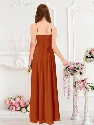 POMUYOO V Neck Junior Bridesmaid Dresses for Girls Pleated Chiffon Flower Girl Dres Pageant Gown YG1332