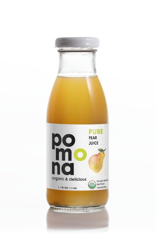 Image of Pomona Organic Pear Juice, Cold Pressed USDA Organic Juices, Pears And Lemon Juice, No Added Sugar, Not From Concentrate, Vegan, Kosher, Non GMO, Pasteurized, 8.4 Oz Glass Bottles
