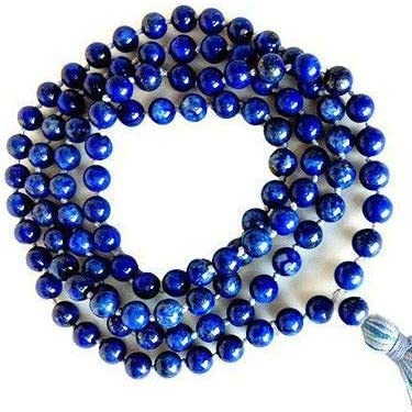 Kashish Gems & Jewels Natural AAA Lapis Lazuli 108 Mala Necklace| Prayer Beaded Mala Necklace| Hand Knotted Mala Bracelet | Japa Mala| 8mm Round Beads| |Buddhist Mala