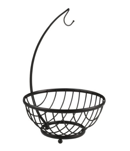 Spectrum Diversified Ashley Tree & Basket Hanger & Fruit Basket, Produce Saver Banana Holder & Open Wire Fruit Bowl for Kitchen Counter & Dining Table, 1 EA, Black