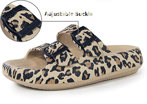 BenSorts Women Men Pillow Sandals EVA Thick Sole with Buckles Leopard Black2