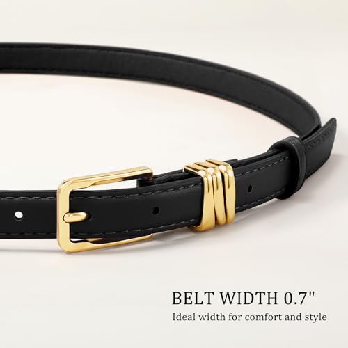 XZQTIVE Women Skinny Leather Belt Ladies Black Thin Waist Belt for Dresses Jeans Pants with Gold Buckle and Metal Loops4