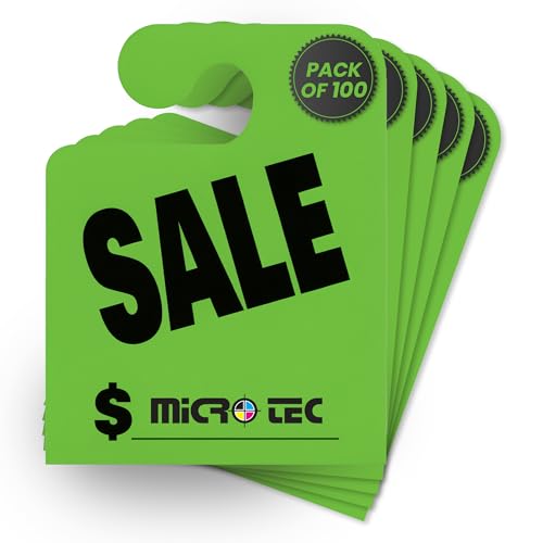 Jumbo Car Mirror Hang Sale Tags J-Hook 11 pt Stock, 8.5 x 11 Green 100 Pack
