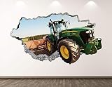 West Mountain Green Tractor Wall Decal Art Decor 3D Smashed Truck Sticker Poster Kids Room Mural Cus