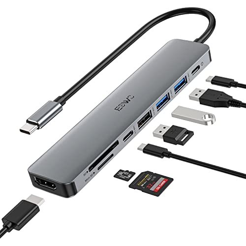 JESWO Hub USB C 8 en 1 Adaptador con Datos Tipo C, PD 100W, HDMI 4K, 2 USB 3.0 5Gbps, USB 2.0, Lector de Tarjetas SD/TF, Adaptador USB C, para MacBook Air/Pro M1, iPad Pro M2