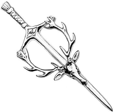 Tartan HeritageScottish Thistle With Stags Head Kilt Pin Chrome Finish Wedding Event