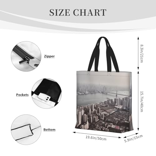 Mumbai city Tote Bag for Women, Zipper Casual Tote's Handbag for Travel, Work, Lightweight Laptop Bags Big Capacity Shoulder Bag Reusable Grocery Shopping Bags3