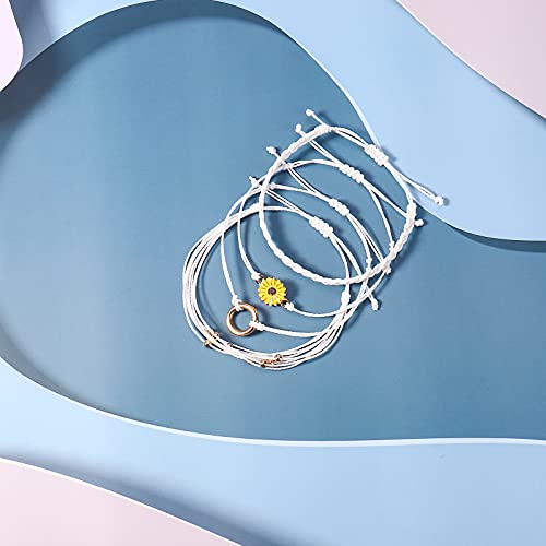 Fancy Shiny Sunflower String Bracelet Handmade Braided Rope Charms Boho Surfer Bracelet For Teen Girls Women(White) #TOP3