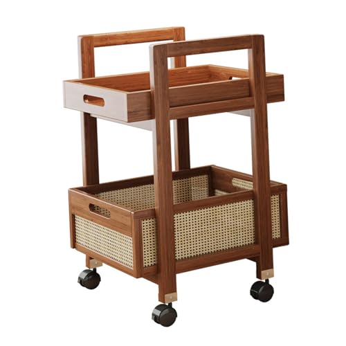 Bothyi 2 Tier Rolling Utility Cart Sofa Side Storage Cart Organizer with Wheels Movable Tea Table Bedside Table Trolley, 30cmx30cmx57.2cm