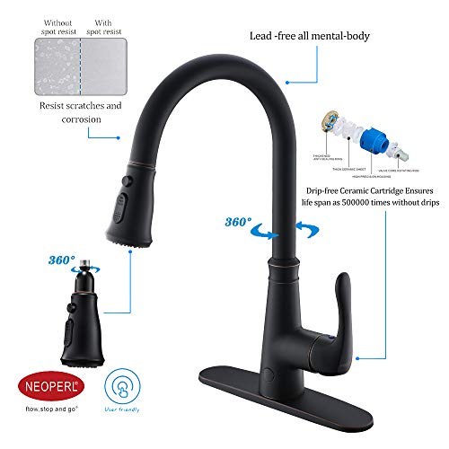Touchless Kitchen Faucet With Pulldown Sprayer,20 Single Kitchen Sink Faucets Black Pull Out Sprayer,High Arc Pulldown Single Handle For Motion Sensor 3 Hole Deck Mount,Black (Oil-Rubbed Bronze) #TOP4