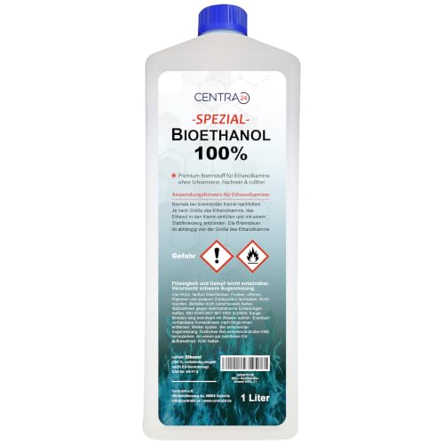 Centra24 Bioethanol 100% 1L für Tischkamin Ethanolkamine vollständig vergällt auch als Lösungsmittel für Haushalt aus nachwachsenden Rohstoffen