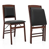 Giantex Folding Dining Chairs Set of 2, Foldable Wood Kitchen Chairs with Padded Seat, Solid Wood Frame, Max Load 400 Lbs, No Assembly Easy to Store Wooden Dining Chairs for Apartment, Small Space